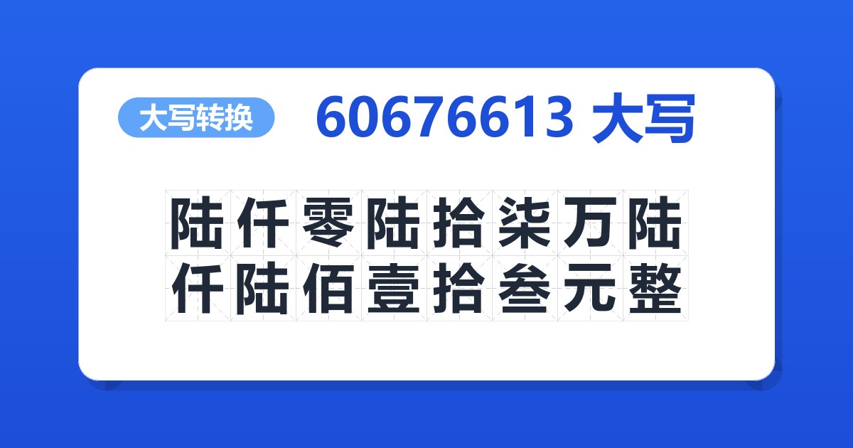 60676613大写 陆仟零陆拾柒万陆仟陆佰壹拾叁元整