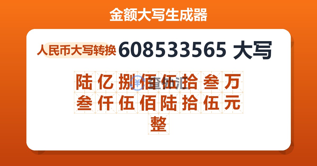 608533565大写 陆亿捌佰伍拾叁万叁仟伍佰陆拾伍元整