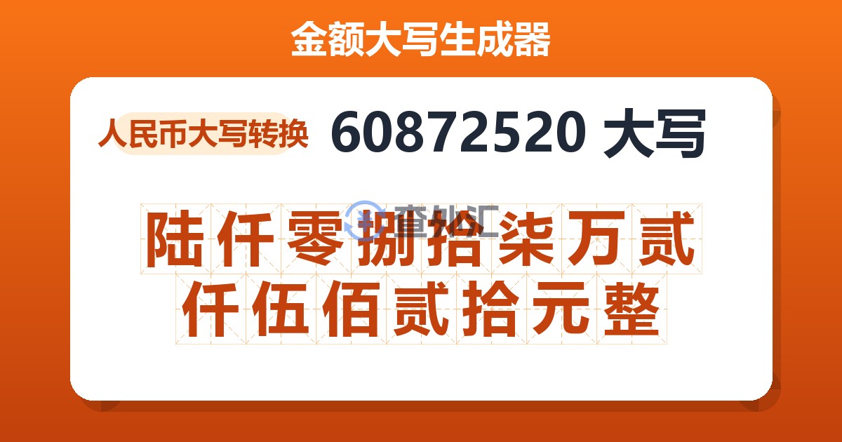 60872520大写 陆仟零捌拾柒万贰仟伍佰贰拾元整