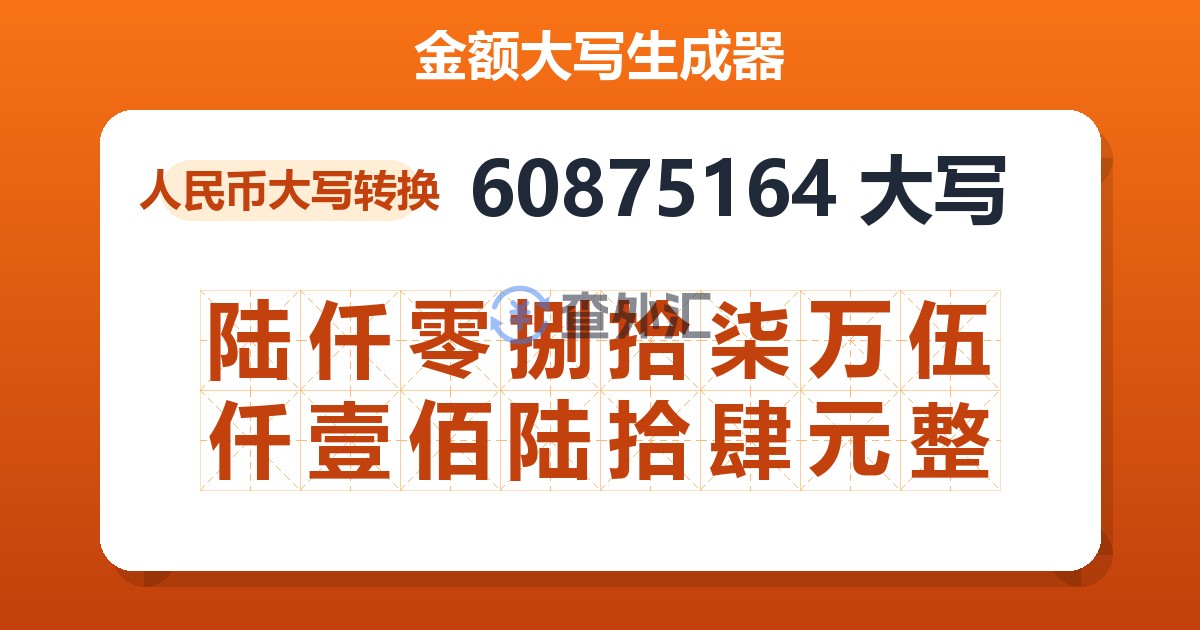 60875164大写 陆仟零捌拾柒万伍仟壹佰陆拾肆元整