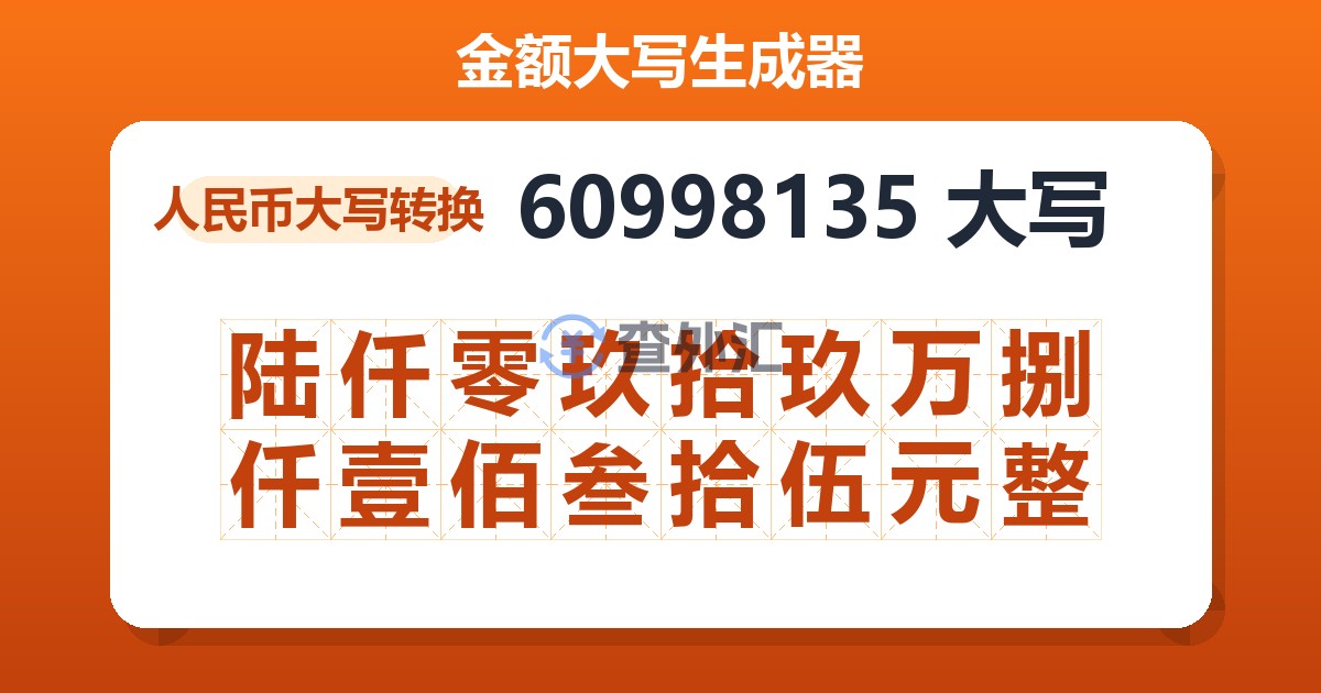 60998135大写 陆仟零玖拾玖万捌仟壹佰叁拾伍元整