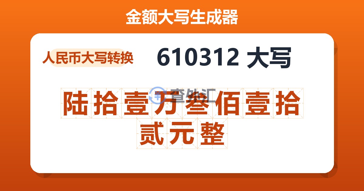 610312大写 陆拾壹万叁佰壹拾贰元整