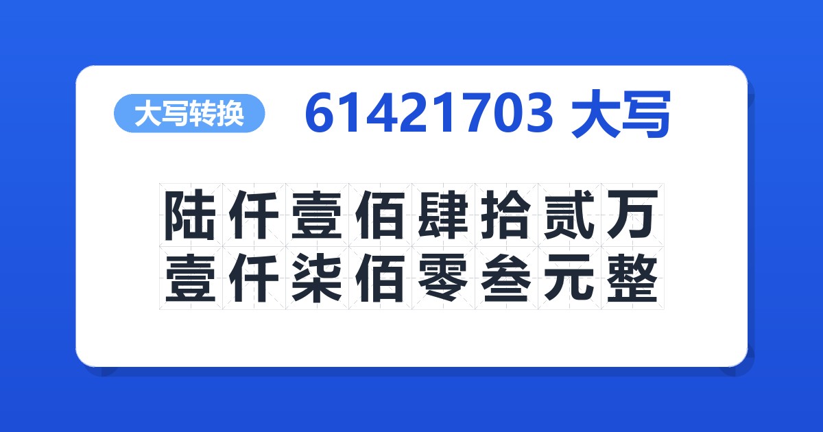 61421703大写 陆仟壹佰肆拾贰万壹仟柒佰零叁元整