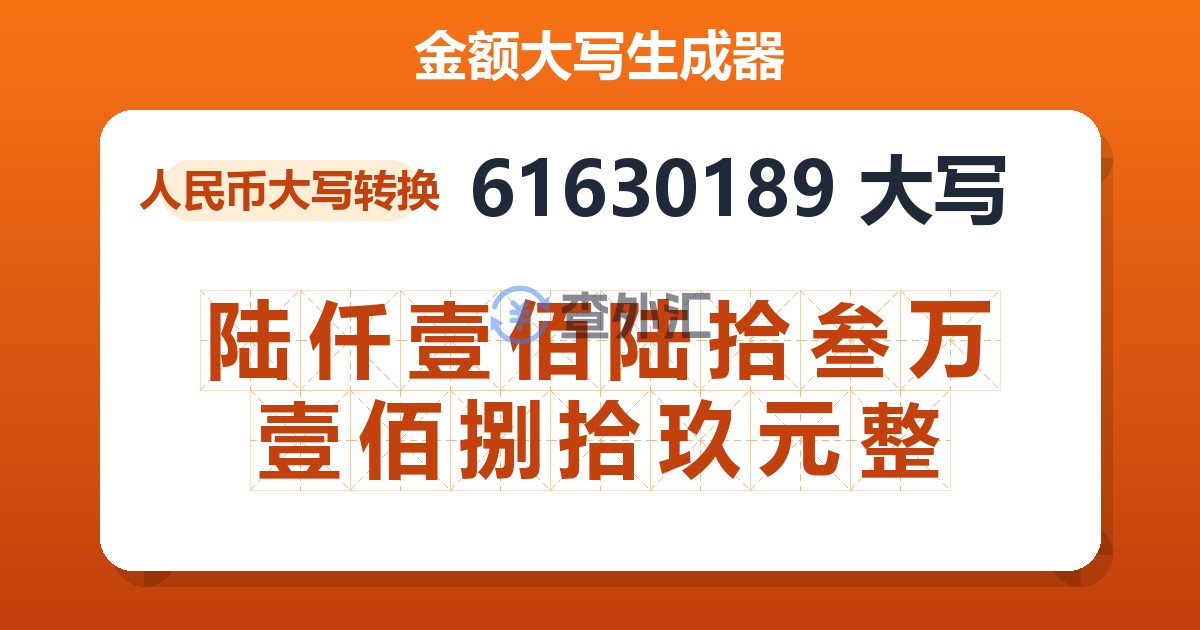 61630189大写 陆仟壹佰陆拾叁万壹佰捌拾玖元整
