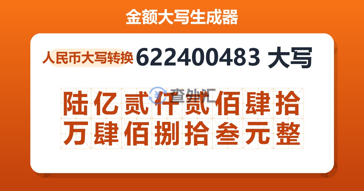 622400483大写 陆亿贰仟贰佰肆拾万肆佰捌拾叁元整