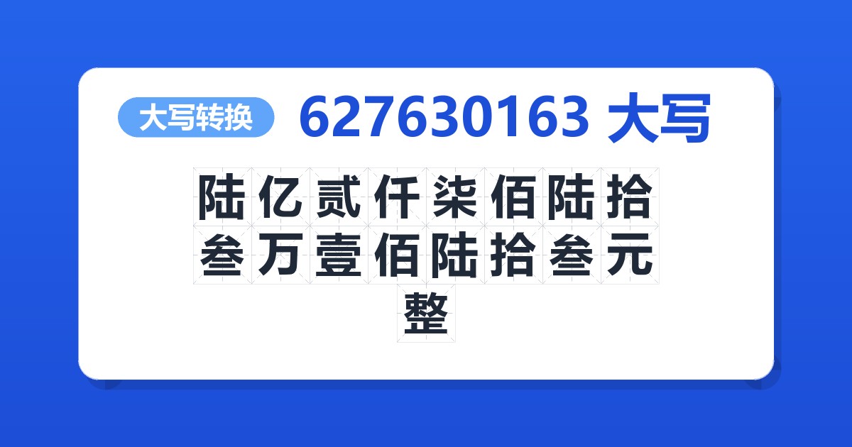 627630163大写 陆亿贰仟柒佰陆拾叁万壹佰陆拾叁元整