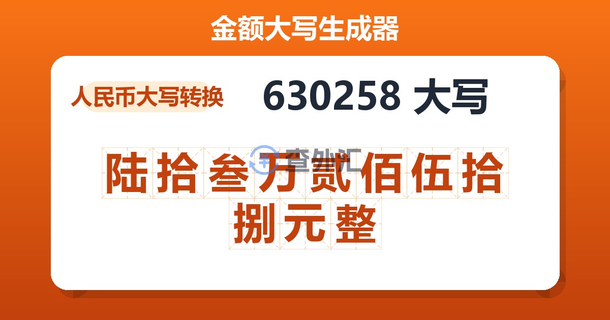 630258大写 陆拾叁万贰佰伍拾捌元整