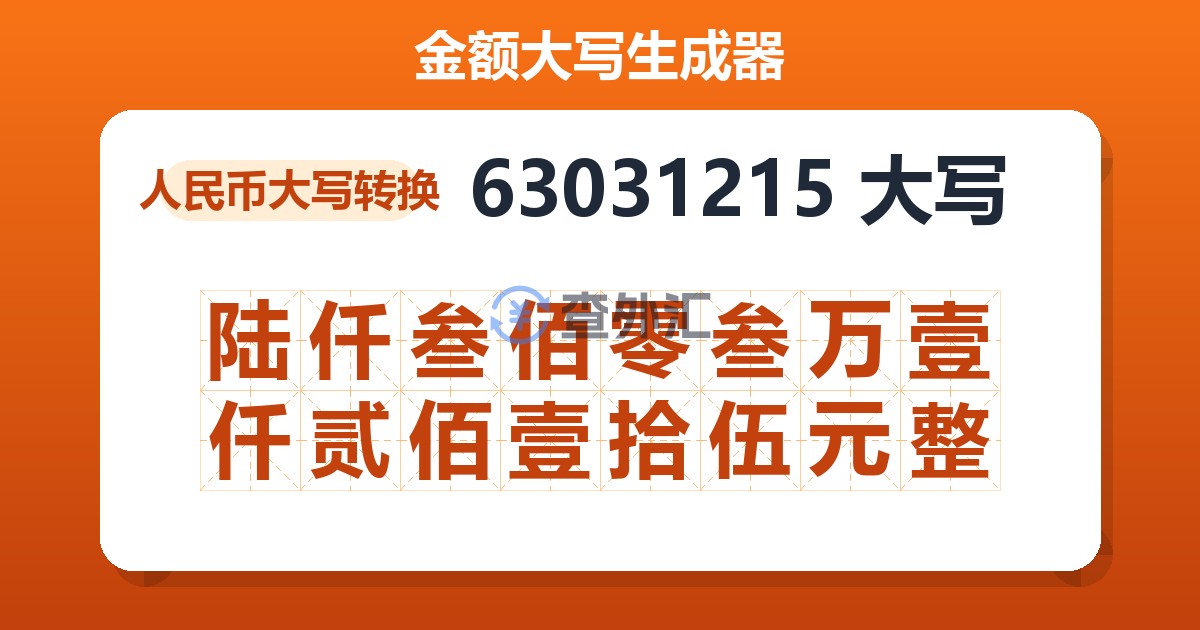 63031215大写 陆仟叁佰零叁万壹仟贰佰壹拾伍元整