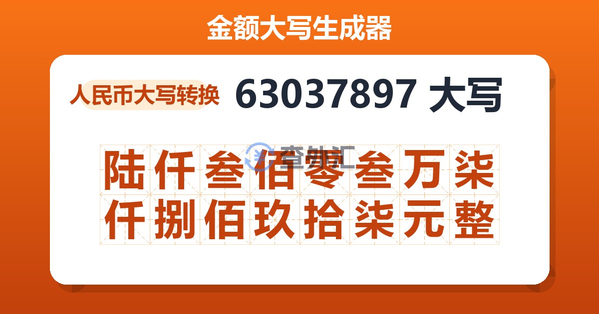 63037897大写 陆仟叁佰零叁万柒仟捌佰玖拾柒元整