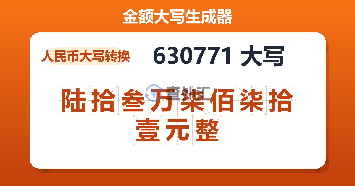 630771大写 陆拾叁万柒佰柒拾壹元整