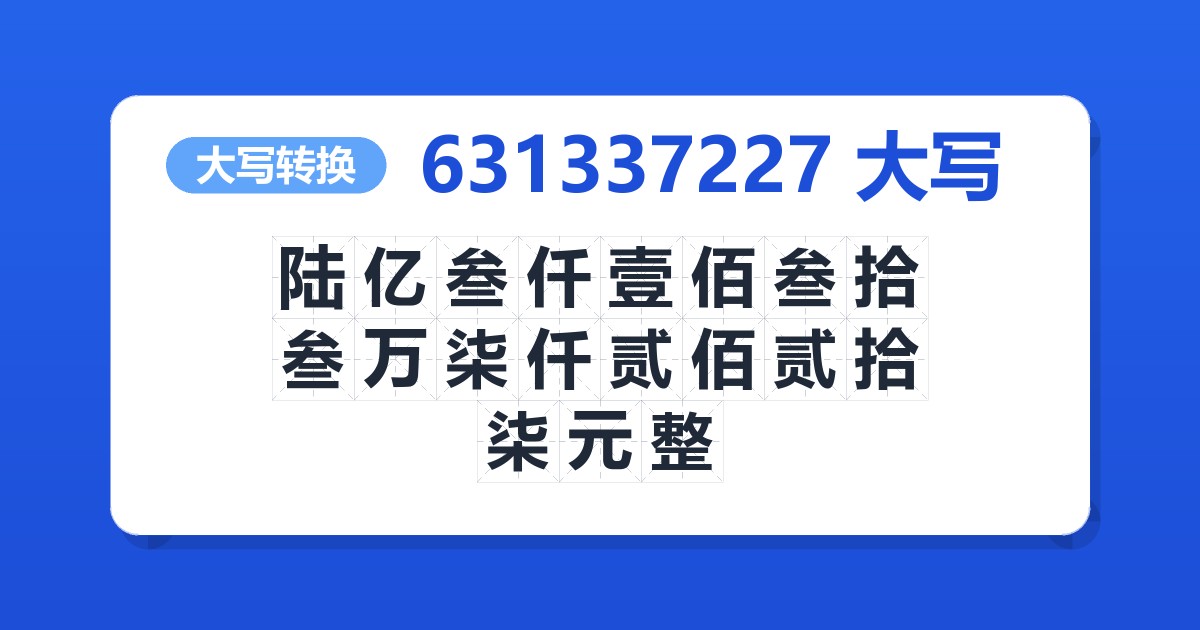 631337227大写 陆亿叁仟壹佰叁拾叁万柒仟贰佰贰拾柒元整