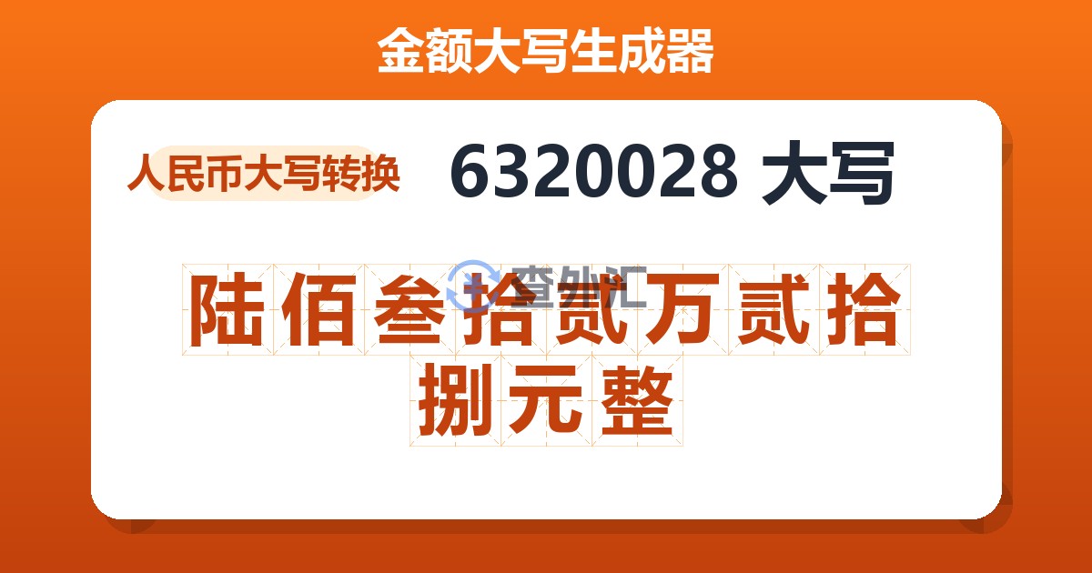 6320028大写 陆佰叁拾贰万贰拾捌元整