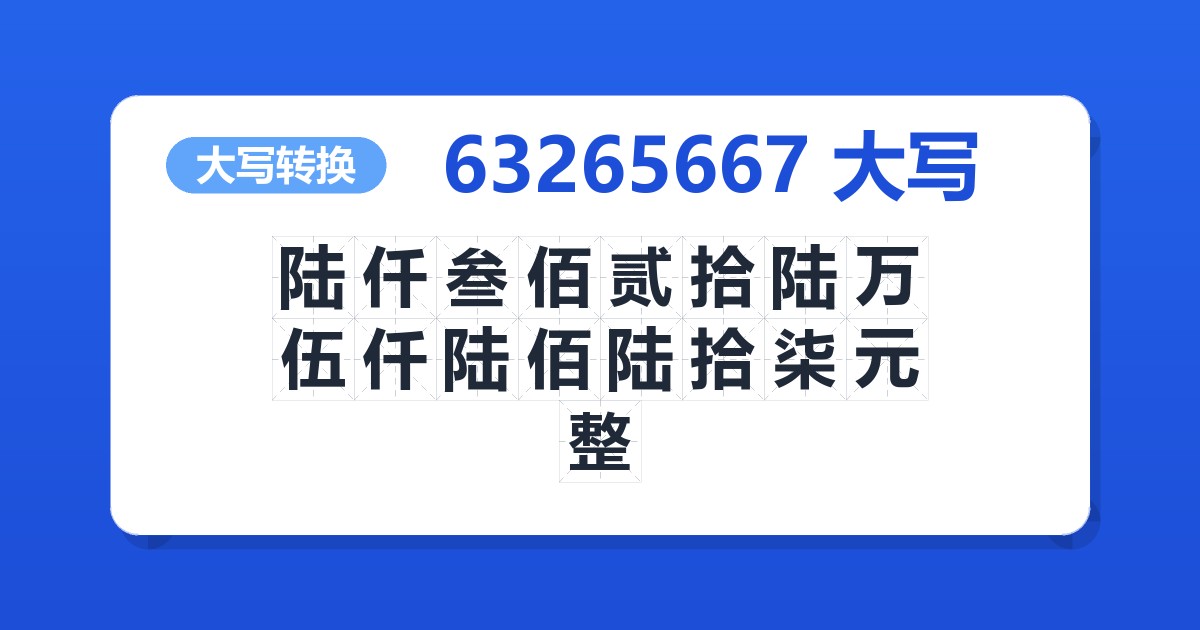 63265667大写 陆仟叁佰贰拾陆万伍仟陆佰陆拾柒元整