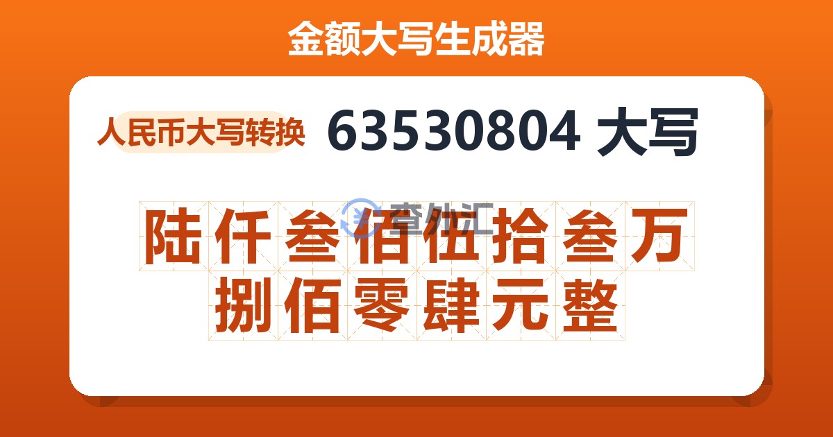 63530804大写 陆仟叁佰伍拾叁万捌佰零肆元整