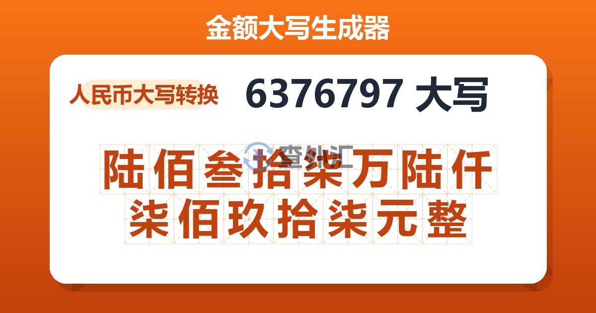 6376797大写 陆佰叁拾柒万陆仟柒佰玖拾柒元整