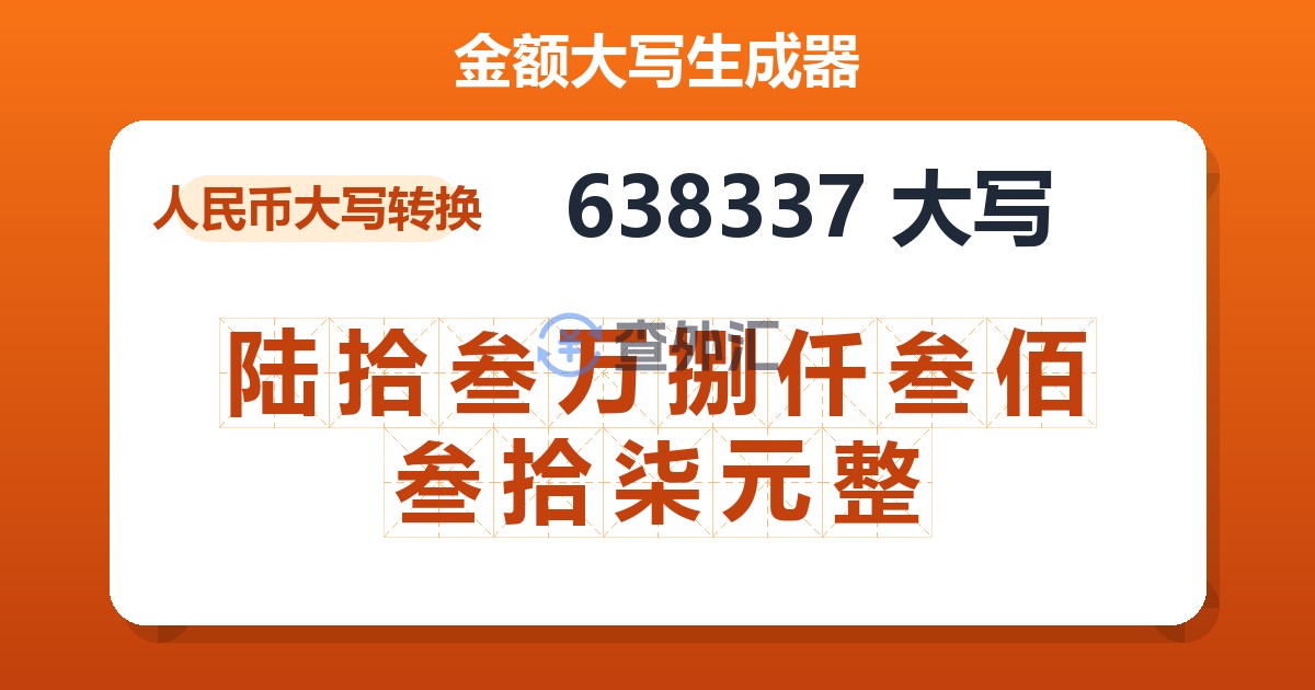 638337大写 陆拾叁万捌仟叁佰叁拾柒元整