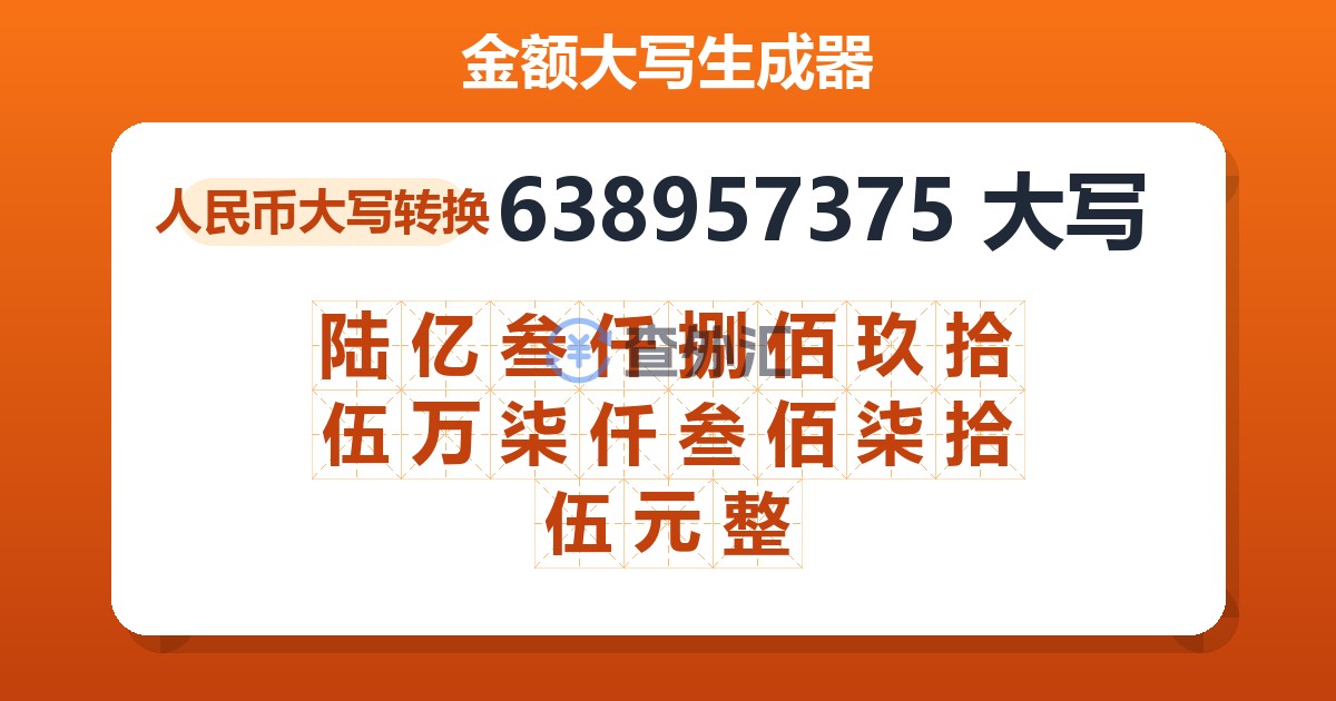 638957375大写 陆亿叁仟捌佰玖拾伍万柒仟叁佰柒拾伍元整