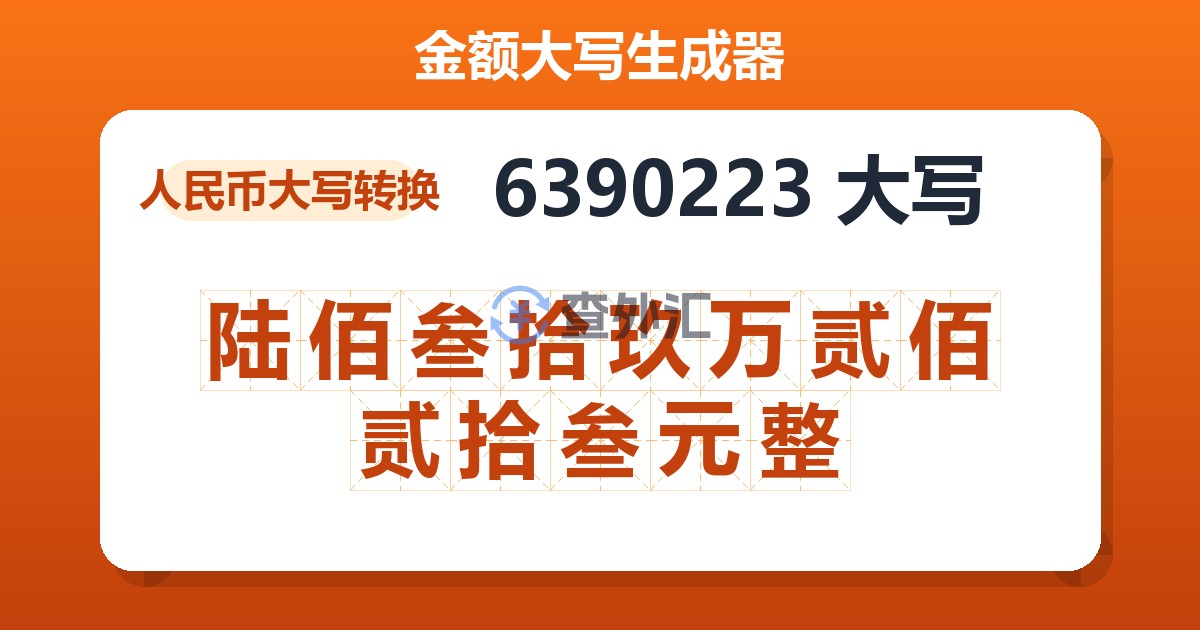 6390223大写 陆佰叁拾玖万贰佰贰拾叁元整