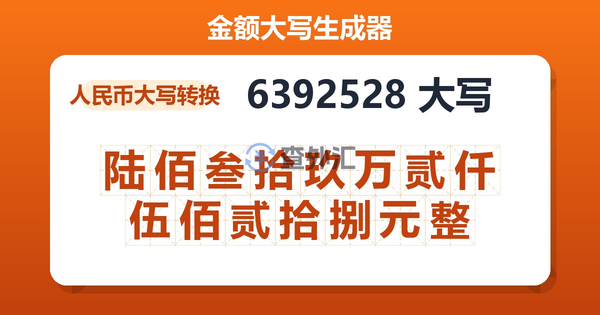 6392528大写 陆佰叁拾玖万贰仟伍佰贰拾捌元整