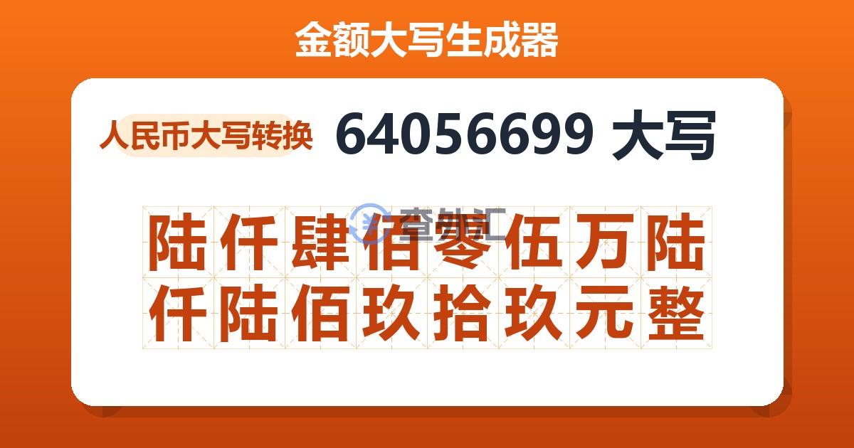 64056699大写 陆仟肆佰零伍万陆仟陆佰玖拾玖元整