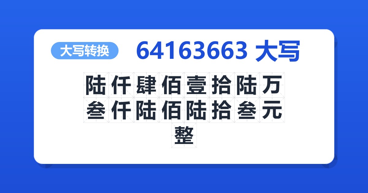 64163663大写 陆仟肆佰壹拾陆万叁仟陆佰陆拾叁元整