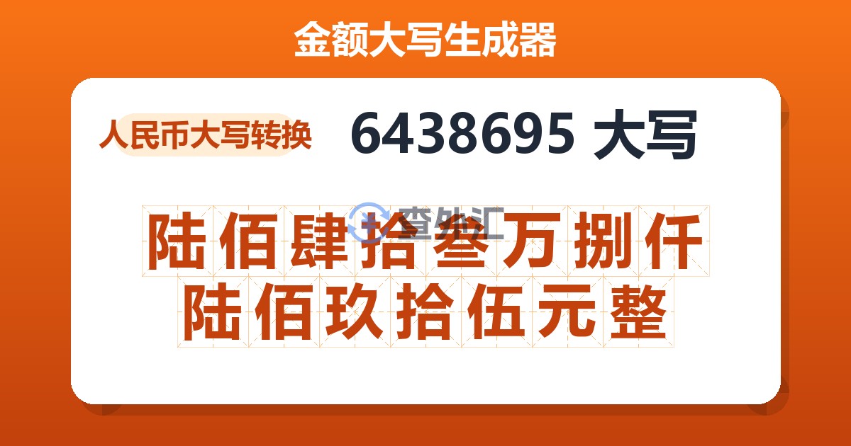 6438695大写 陆佰肆拾叁万捌仟陆佰玖拾伍元整