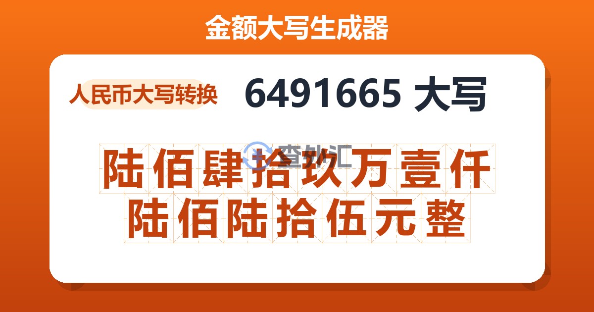 6491665大写 陆佰肆拾玖万壹仟陆佰陆拾伍元整
