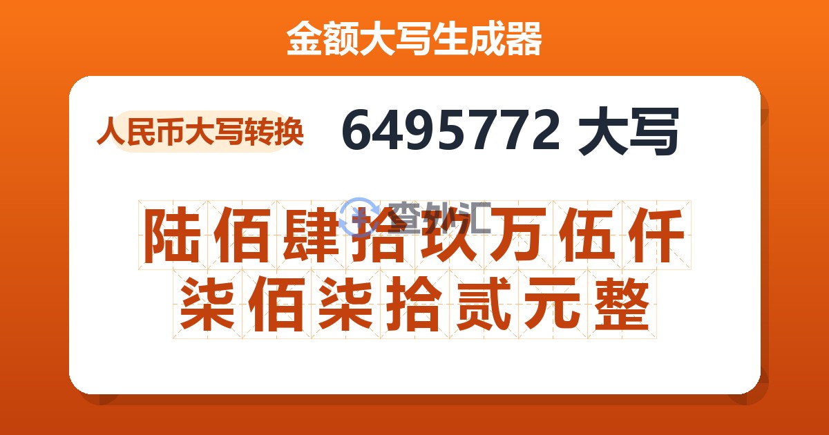 6495772大写 陆佰肆拾玖万伍仟柒佰柒拾贰元整