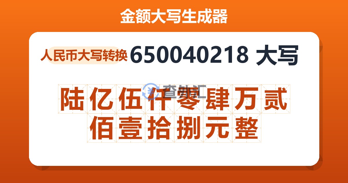 650040218大写 陆亿伍仟零肆万贰佰壹拾捌元整