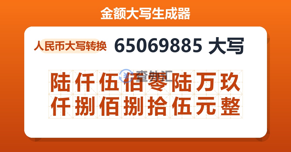 65069885大写 陆仟伍佰零陆万玖仟捌佰捌拾伍元整
