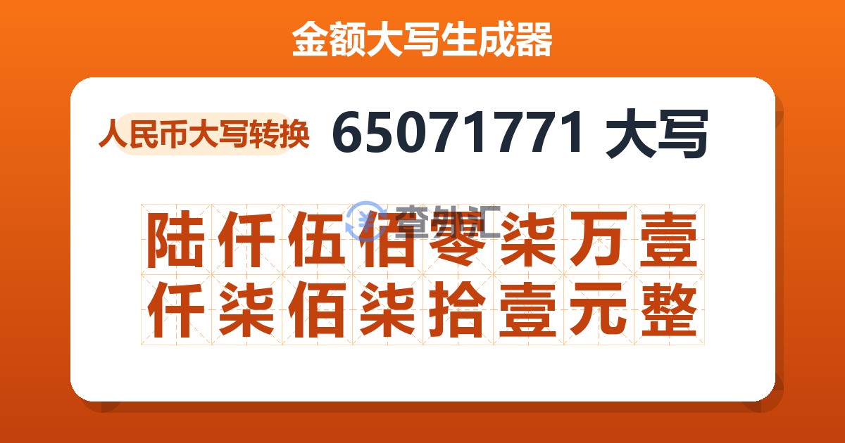 65071771大写 陆仟伍佰零柒万壹仟柒佰柒拾壹元整