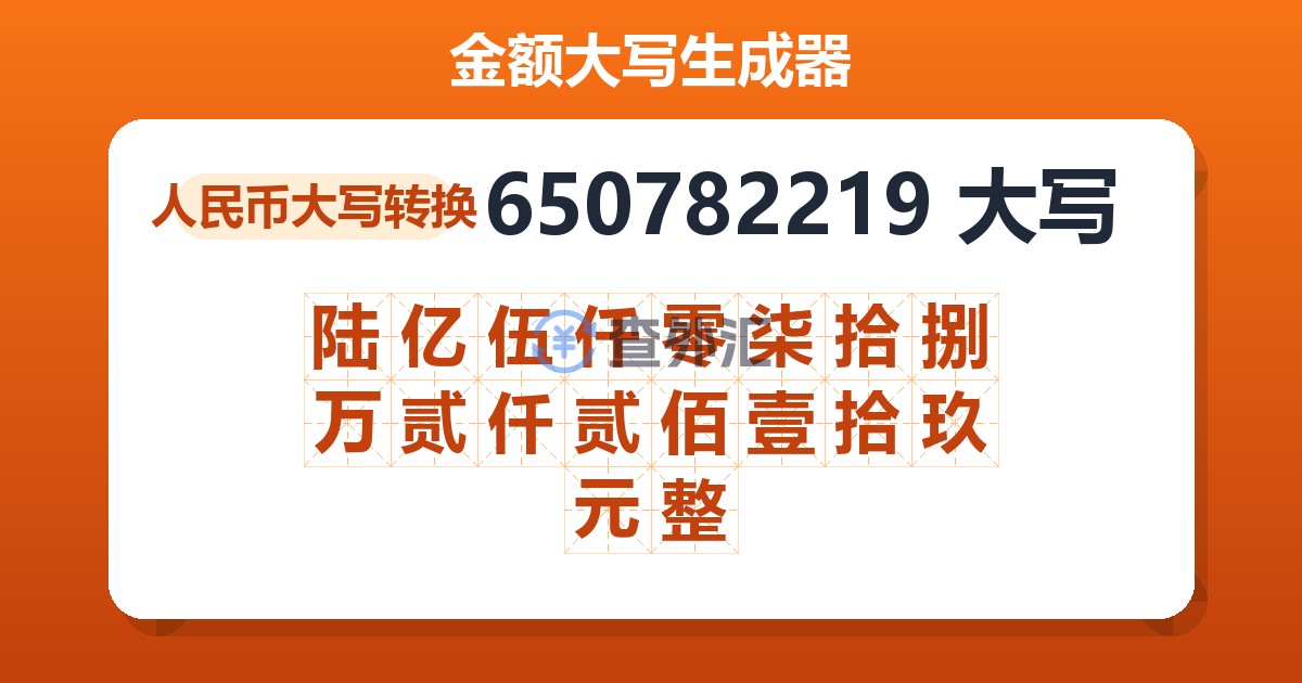 650782219大写 陆亿伍仟零柒拾捌万贰仟贰佰壹拾玖元整