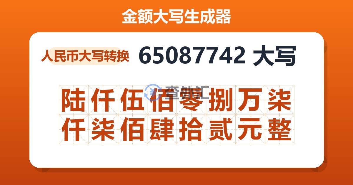 65087742大写 陆仟伍佰零捌万柒仟柒佰肆拾贰元整