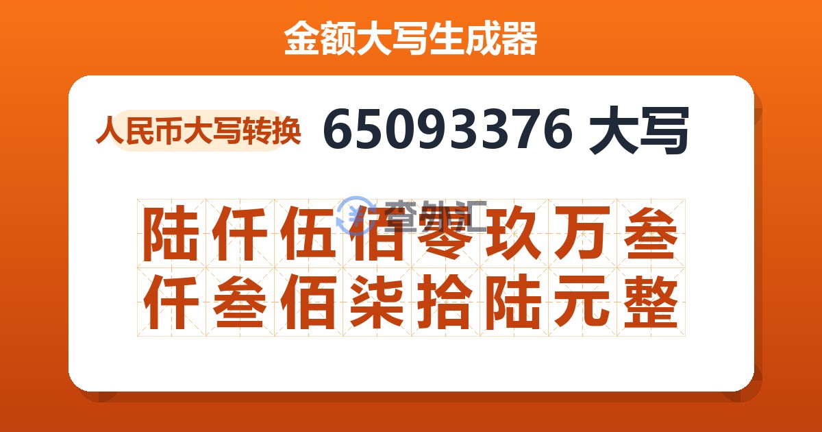 65093376大写 陆仟伍佰零玖万叁仟叁佰柒拾陆元整