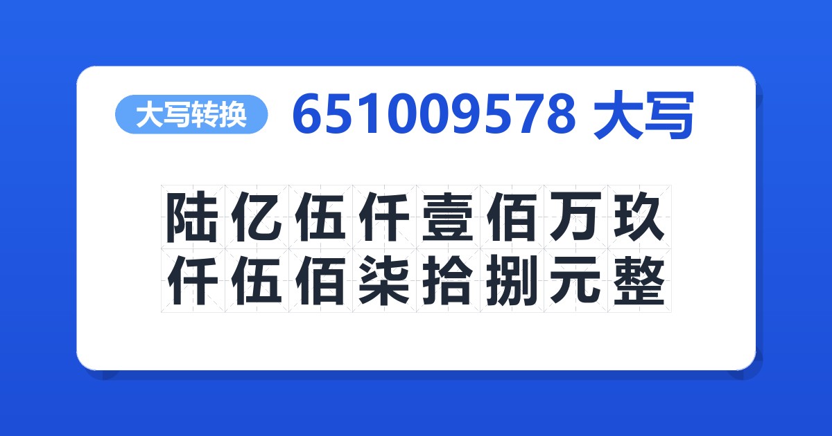 651009578大写 陆亿伍仟壹佰万玖仟伍佰柒拾捌元整