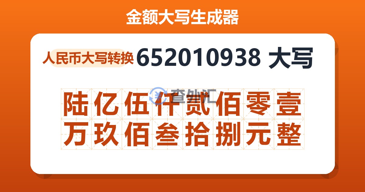 652010938大写 陆亿伍仟贰佰零壹万玖佰叁拾捌元整