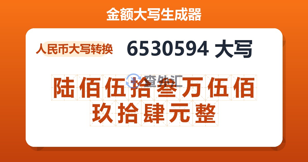6530594大写 陆佰伍拾叁万伍佰玖拾肆元整