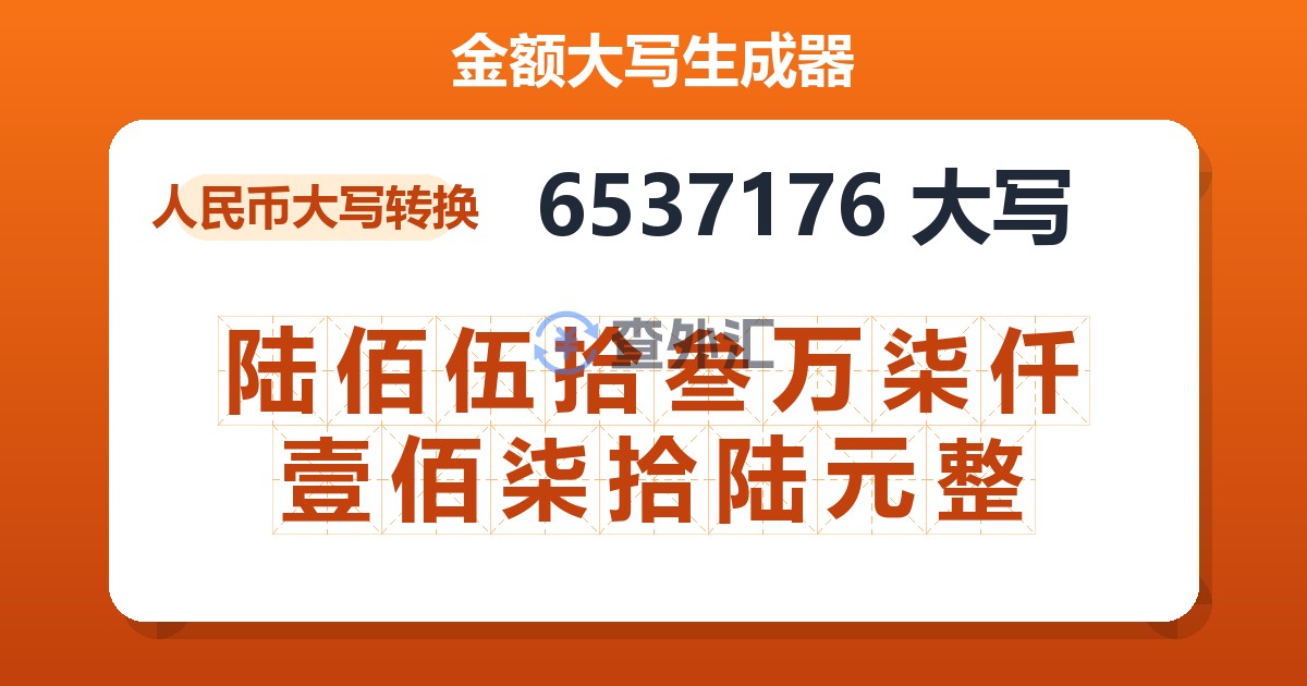 6537176大写 陆佰伍拾叁万柒仟壹佰柒拾陆元整