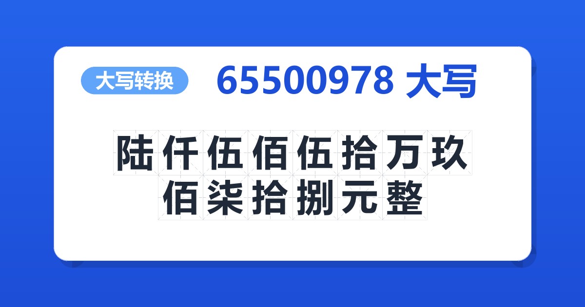 65500978大写 陆仟伍佰伍拾万玖佰柒拾捌元整