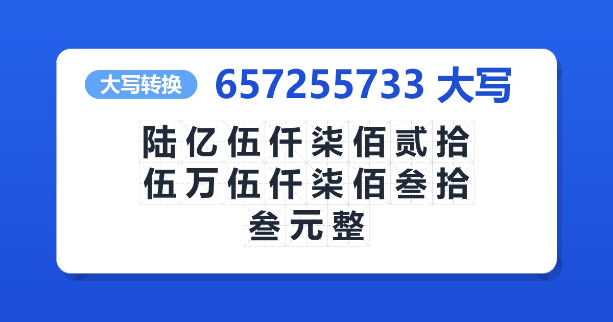 657255733大写 陆亿伍仟柒佰贰拾伍万伍仟柒佰叁拾叁元整