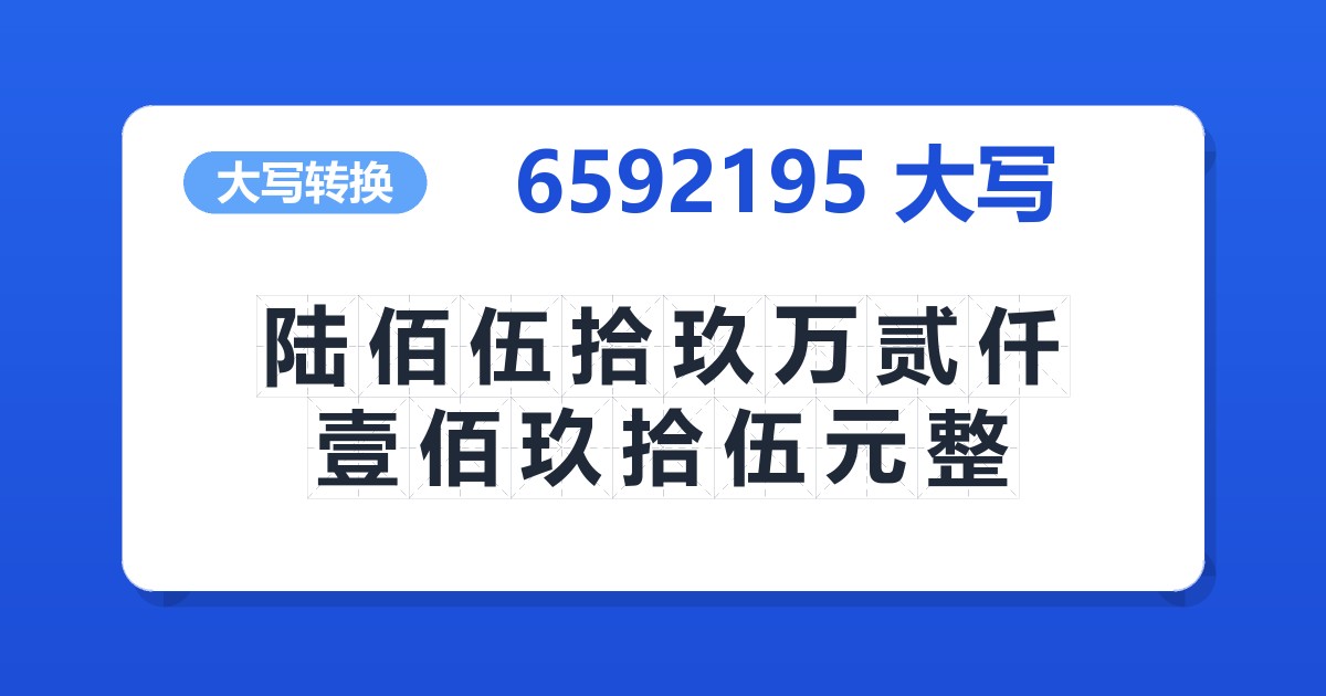 6592195大写 陆佰伍拾玖万贰仟壹佰玖拾伍元整