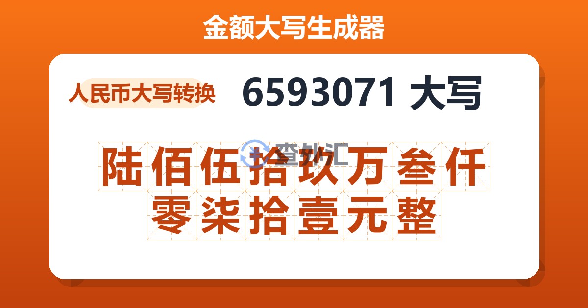 6593071大写 陆佰伍拾玖万叁仟零柒拾壹元整