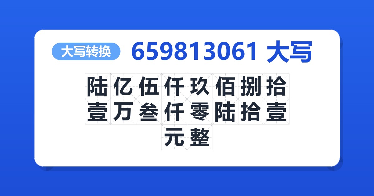 659813061大写 陆亿伍仟玖佰捌拾壹万叁仟零陆拾壹元整