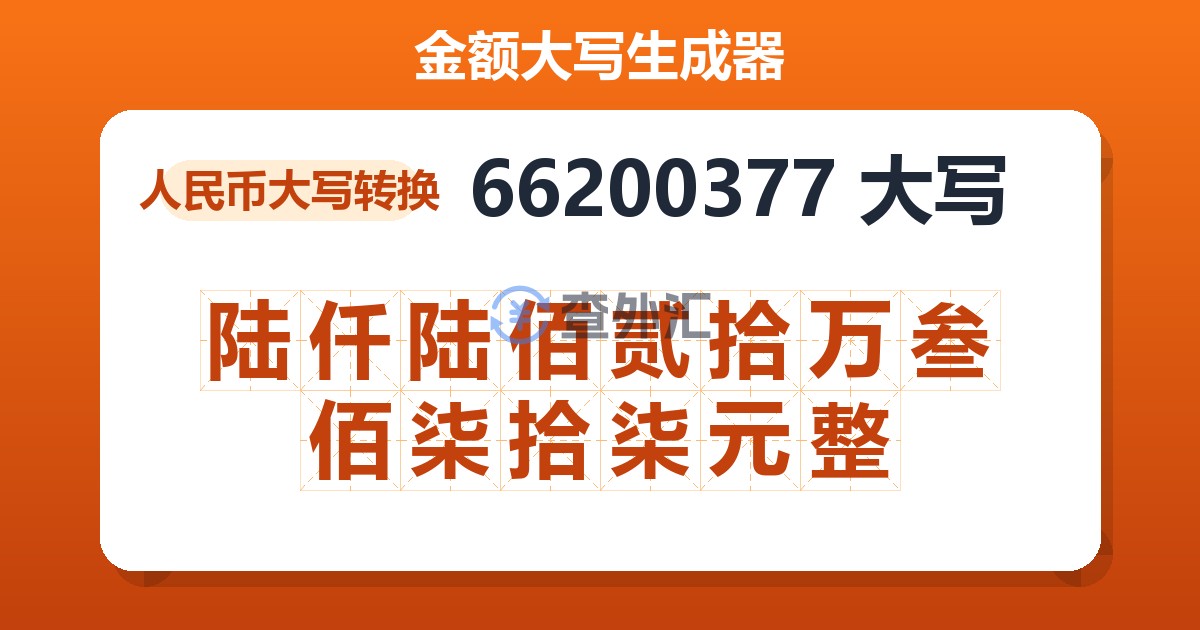 66200377大写 陆仟陆佰贰拾万叁佰柒拾柒元整