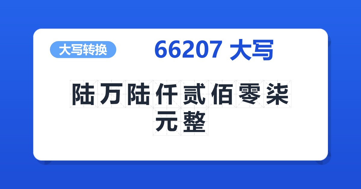 66207大写 陆万陆仟贰佰零柒元整