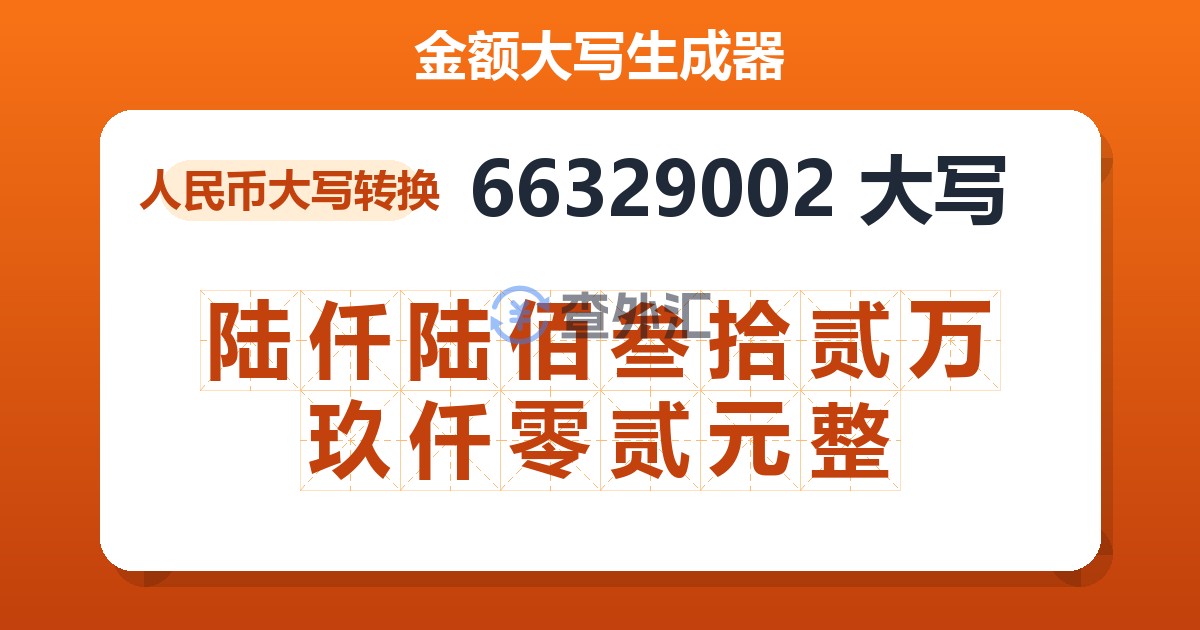 66329002大写 陆仟陆佰叁拾贰万玖仟零贰元整