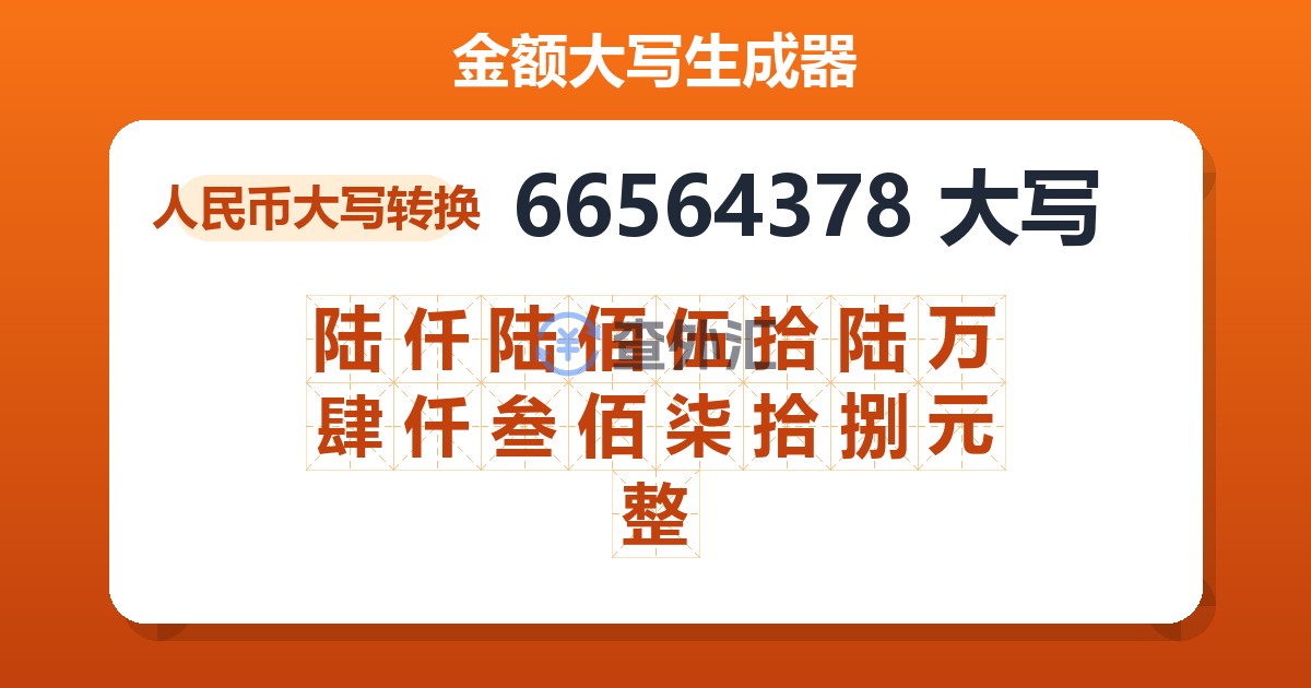 66564378大写 陆仟陆佰伍拾陆万肆仟叁佰柒拾捌元整
