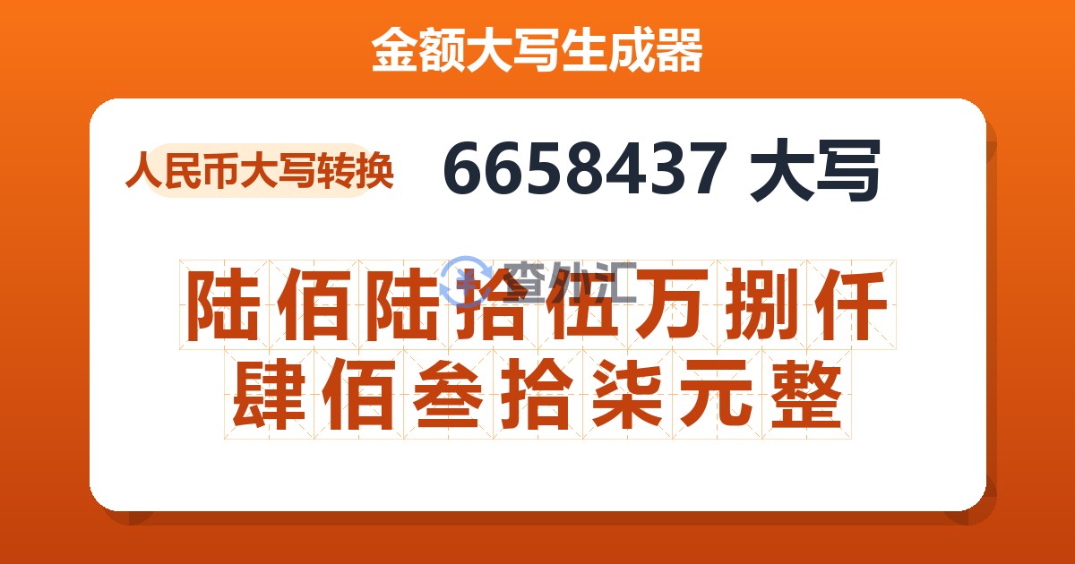 6658437大写 陆佰陆拾伍万捌仟肆佰叁拾柒元整