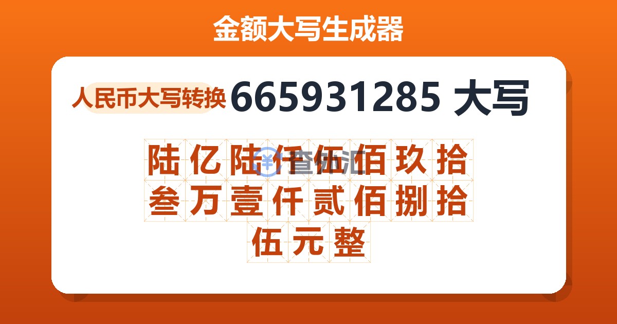 665931285大写 陆亿陆仟伍佰玖拾叁万壹仟贰佰捌拾伍元整