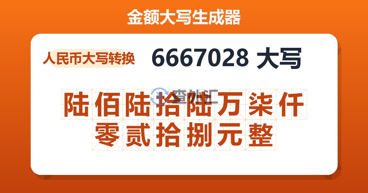 6667028大写 陆佰陆拾陆万柒仟零贰拾捌元整